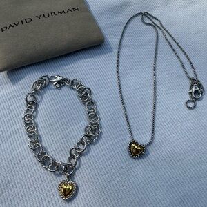 David Yurman Silver Necklace and bracelet SET - Gold Heart Charm